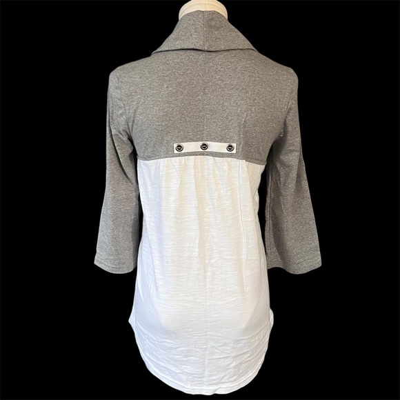 Neon Buddha Gray White Knit Tunic Cowl Neck Roll Tab Sleeves Tunic Xsmall - Picture 6 of 9